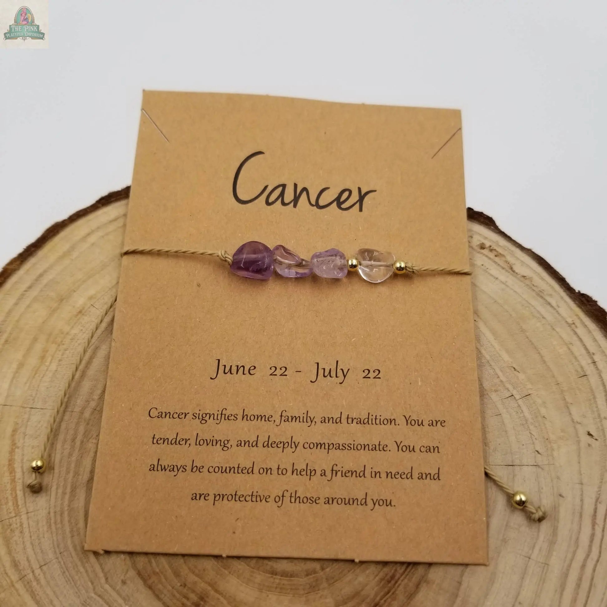 Natural Stone Handwoven Constellation Bracelet with Card: Pisces Pink Platypus Emporium