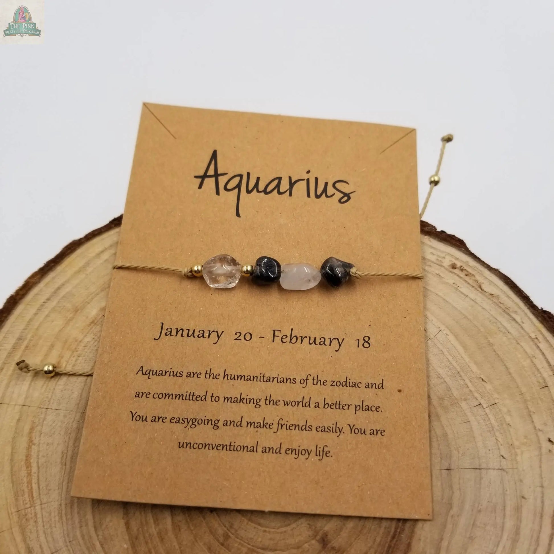 Natural Stone Handwoven Constellation Bracelet with Card: Pisces Pink Platypus Emporium