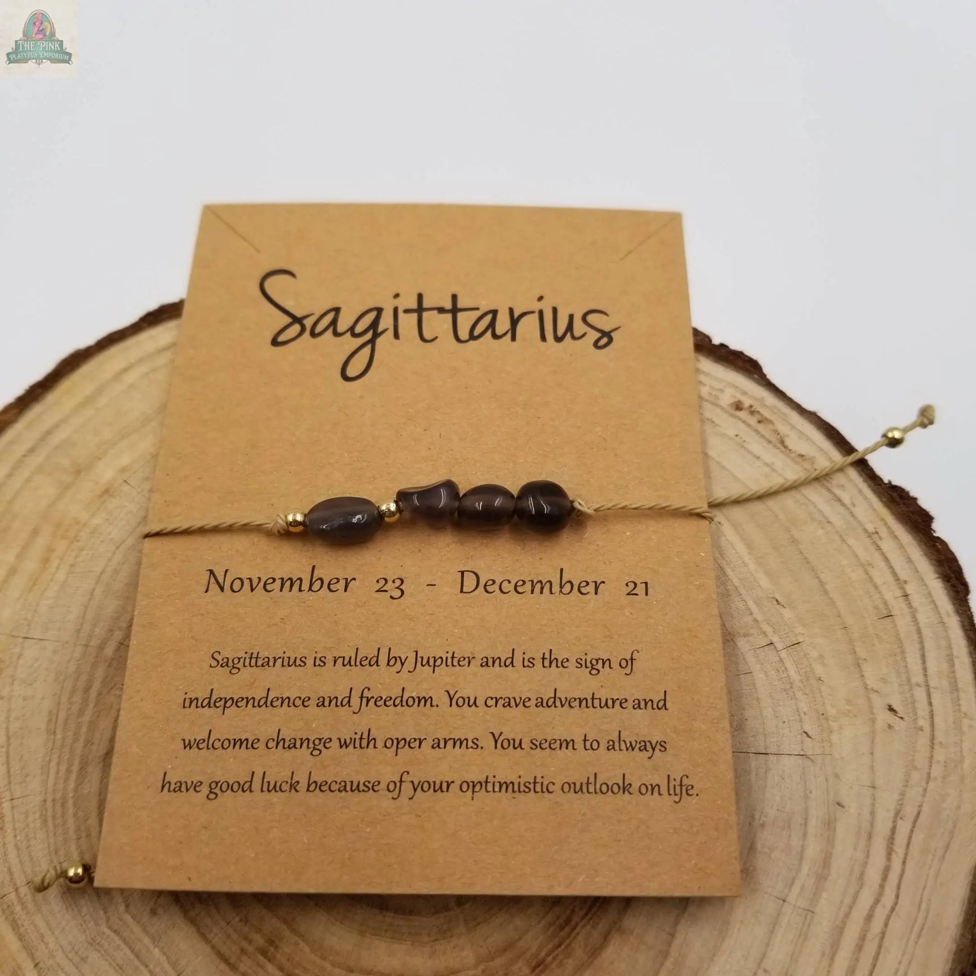 Natural Stone Handwoven Constellation Bracelet with Card: Pisces Pink Platypus Emporium