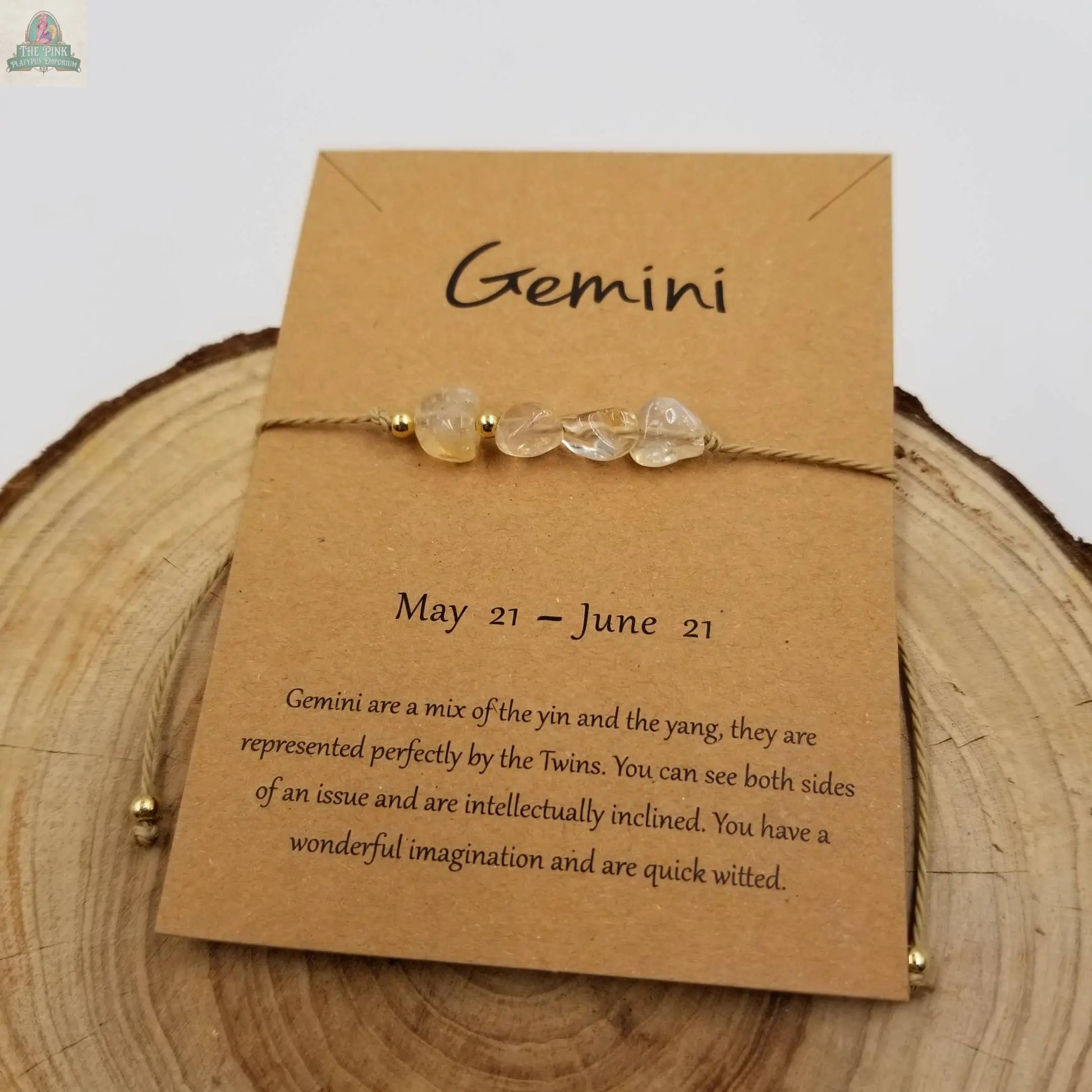 Natural Stone Handwoven Constellation Bracelet with Card: Pisces Pink Platypus Emporium