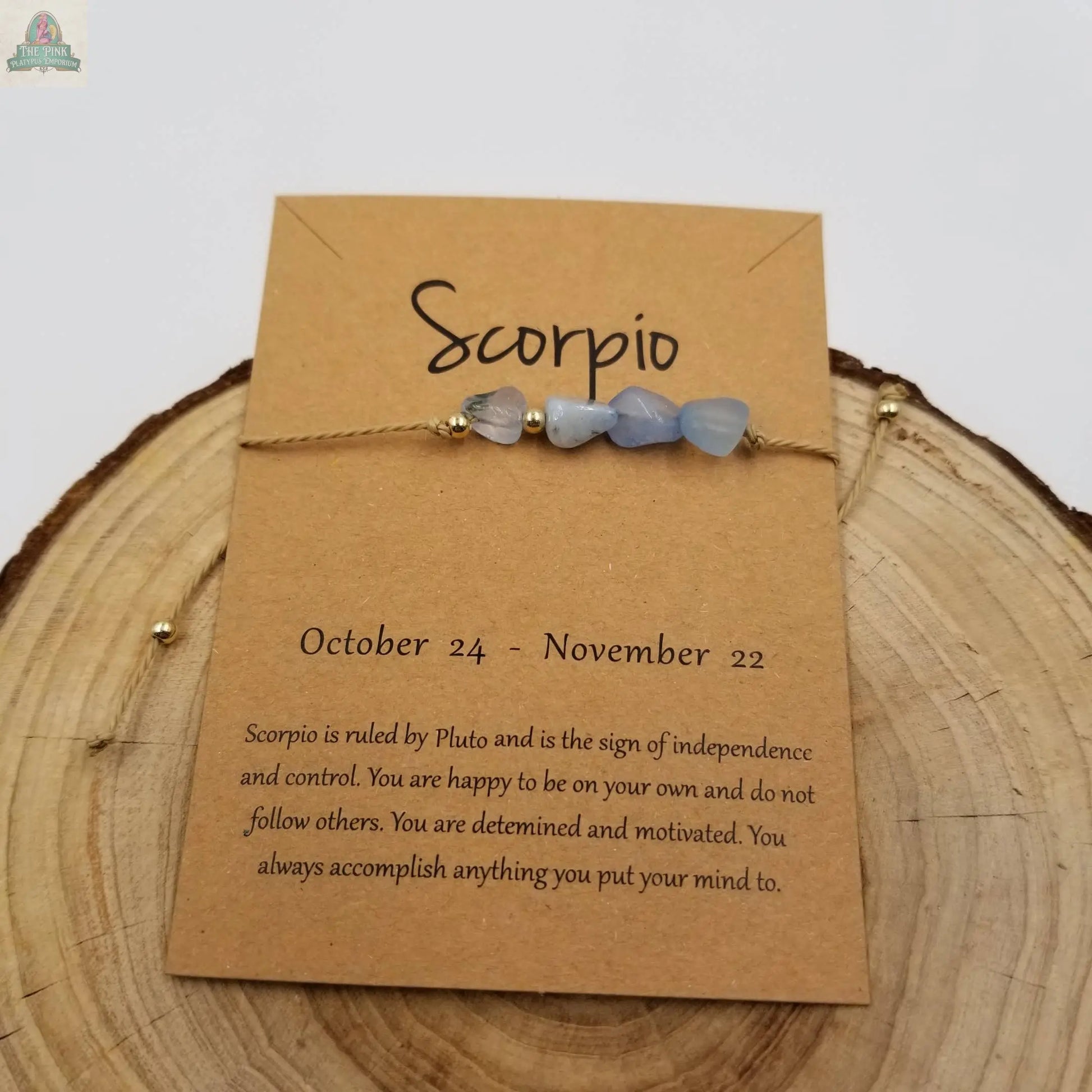 Natural Stone Handwoven Constellation Bracelet with Card: Pisces Pink Platypus Emporium