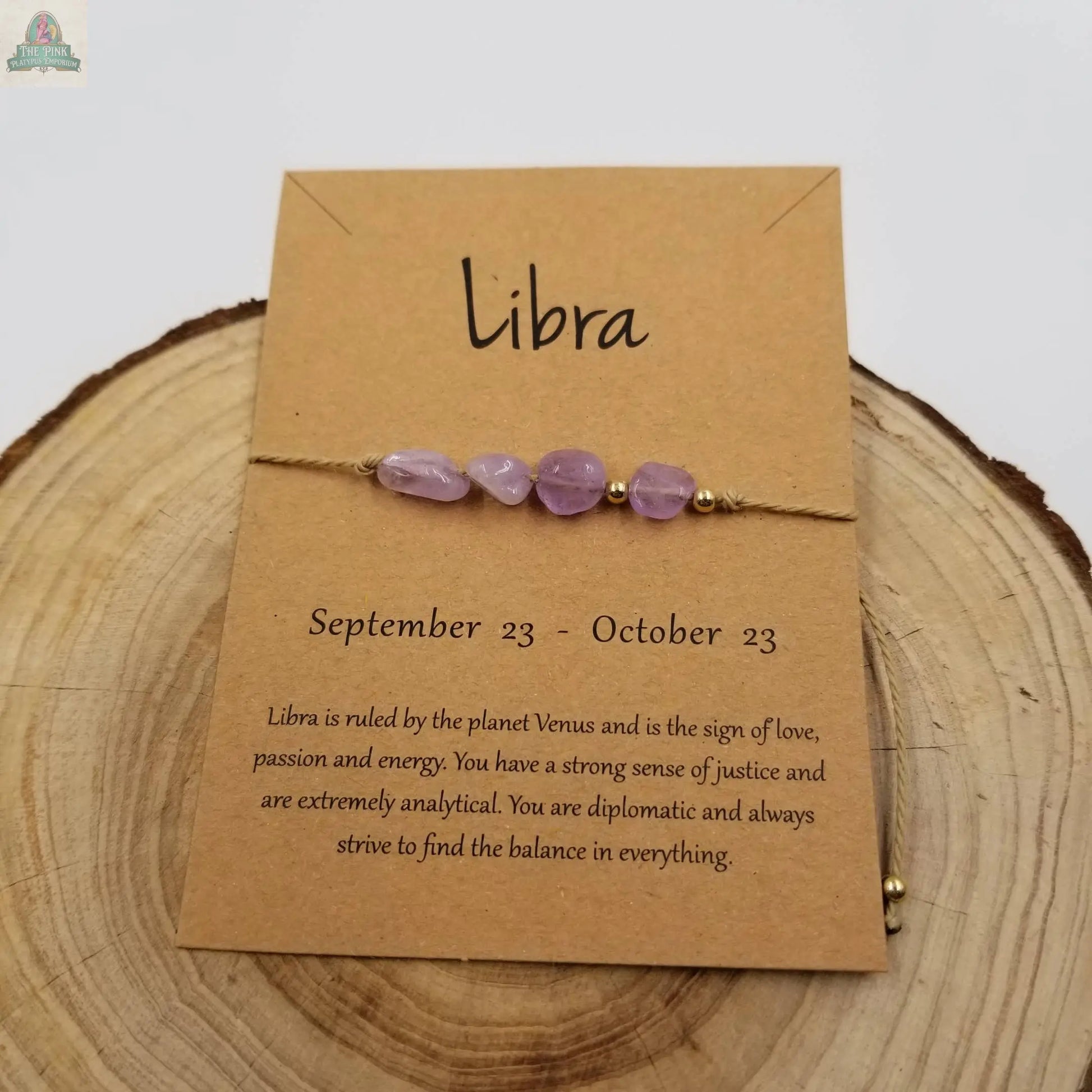 Natural Stone Handwoven Constellation Bracelet with Card: Pisces Pink Platypus Emporium