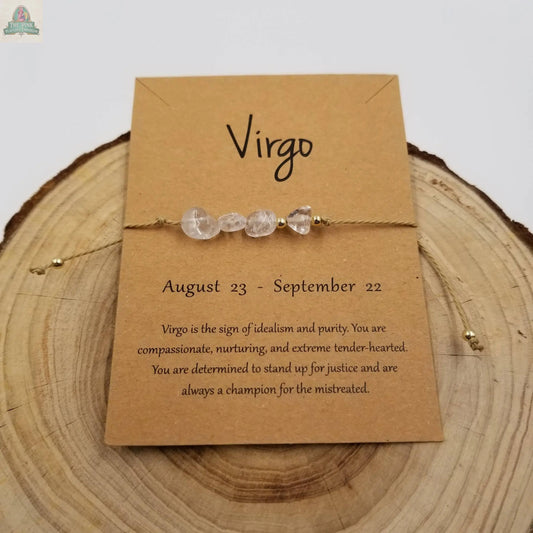 Natural Stone Handwoven Constellation Bracelet with Card: Virgo Pink Platypus Emporium