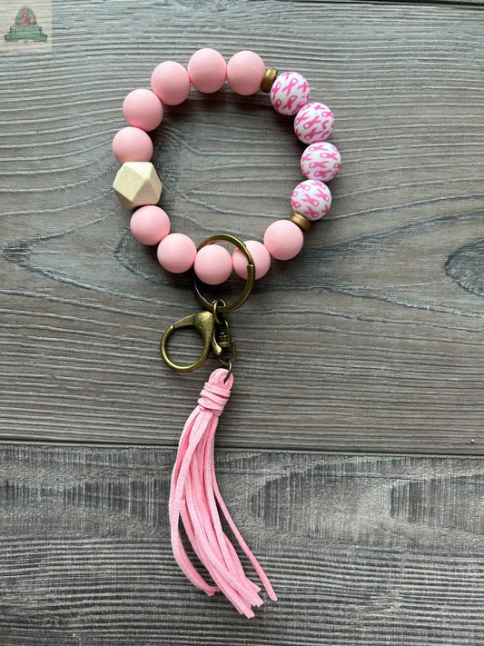 October Breast Cancer Awareness Pink Ribbon Beaded Wristlet JILLIAN INK LLC