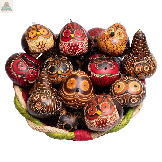 Owls Mix - Gourd Ornament - Artist Made Lucuma Designs