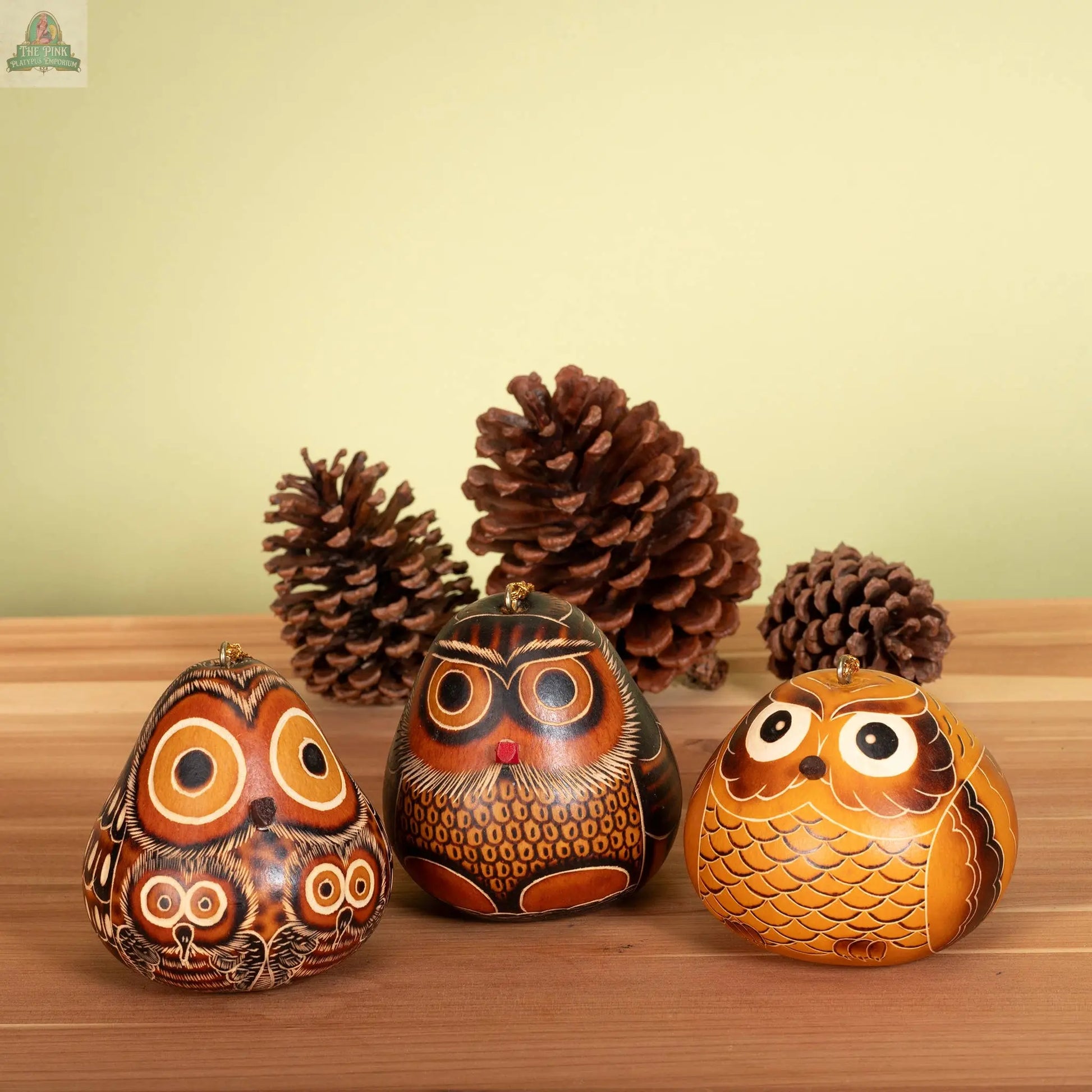 Owls Mix - Gourd Ornament - Artist Made Lucuma Designs