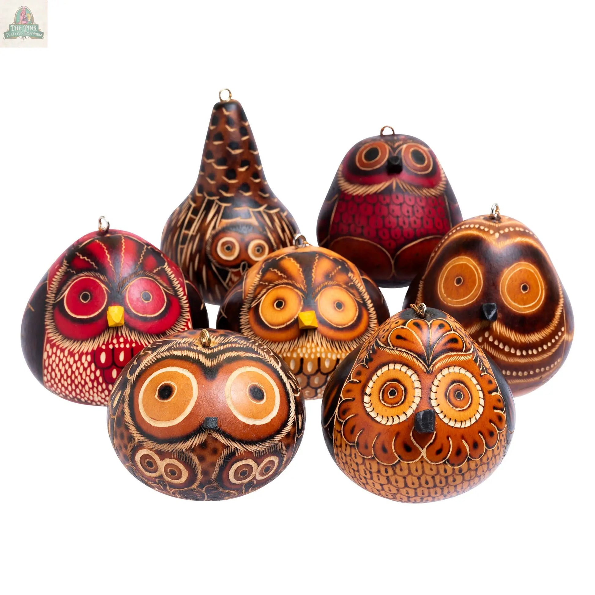 Owls Mix - Gourd Ornament - Artist Made Lucuma Designs