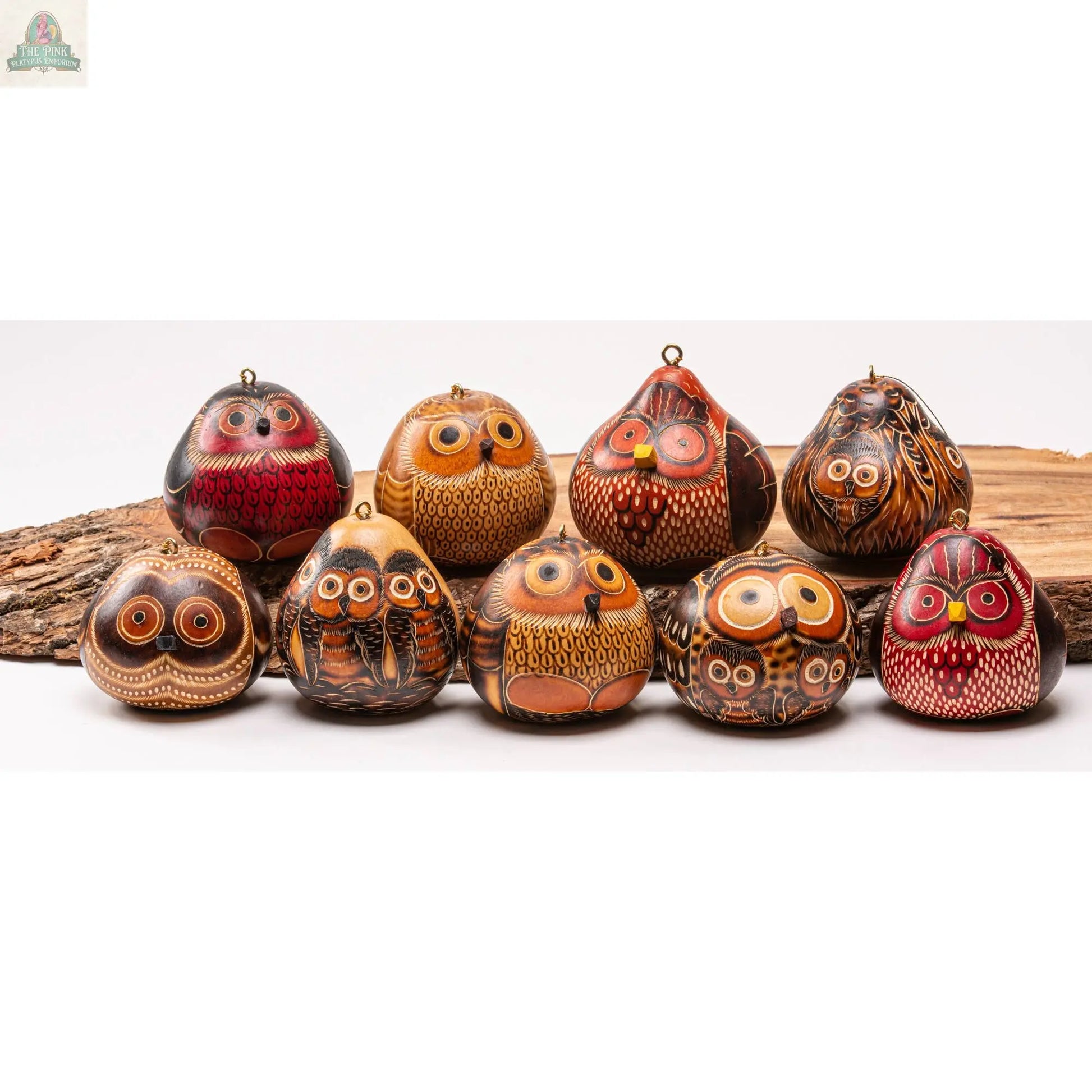 Owls Mix - Gourd Ornament - Artist Made Lucuma Designs