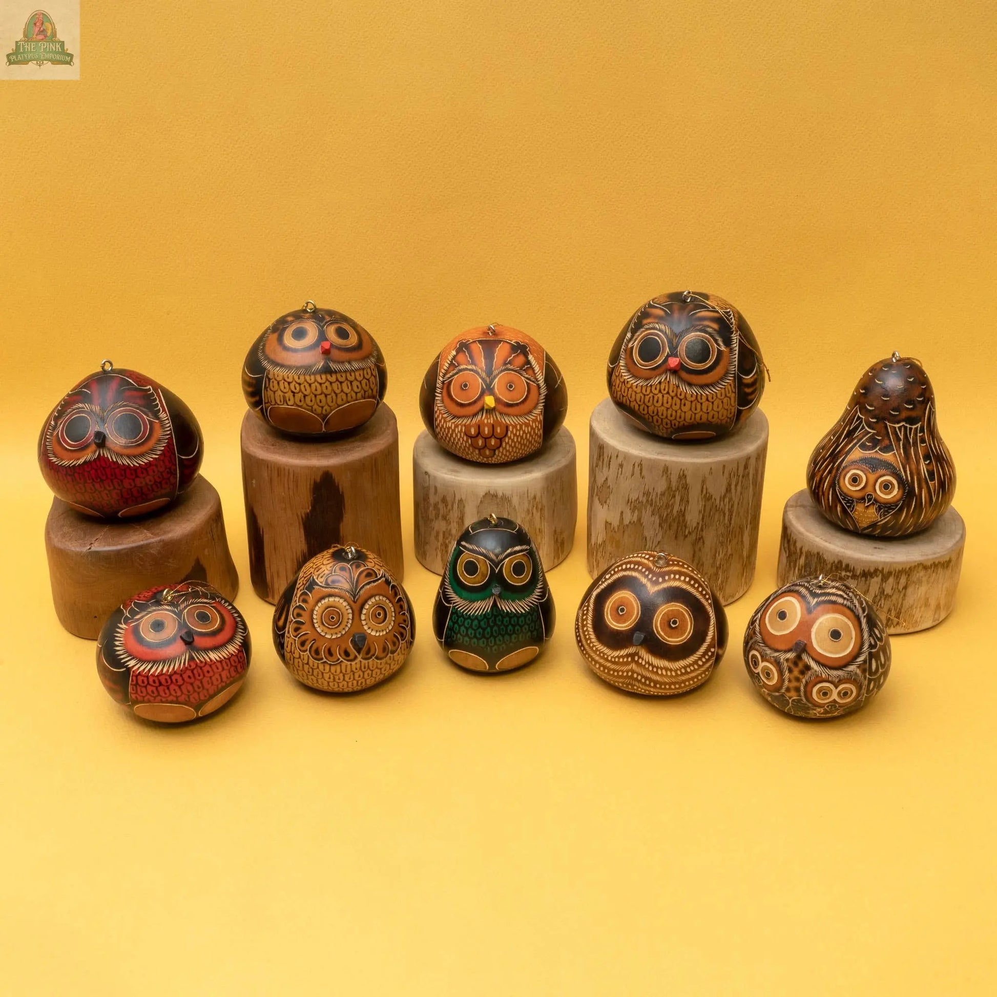 Owls Mix - Gourd Ornament - Artist Made Lucuma Designs