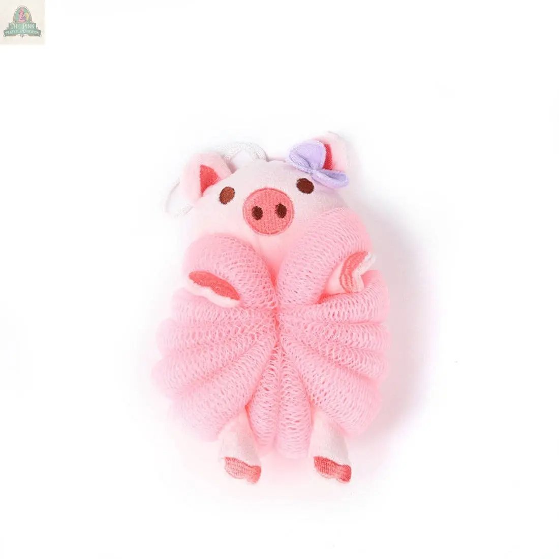 The PAPO - Cute Cartoon Bath Sponge: Pig features a pink pig shape with a cute face, ears, legs, and a purple bow—making bath time fun and playful for kids.