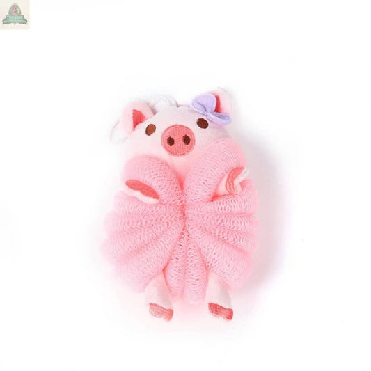 The PAPO - Cute Cartoon Bath Sponge: Pig features a pink pig shape with a cute face, ears, legs, and a purple bow—making bath time fun and playful for kids.