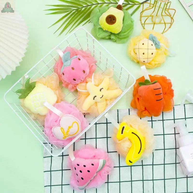 PAPO - Cute Fruit-Shaped Bath Pouf - Playful Design: STRAWBERRY / 40g Pink Platypus Emporium