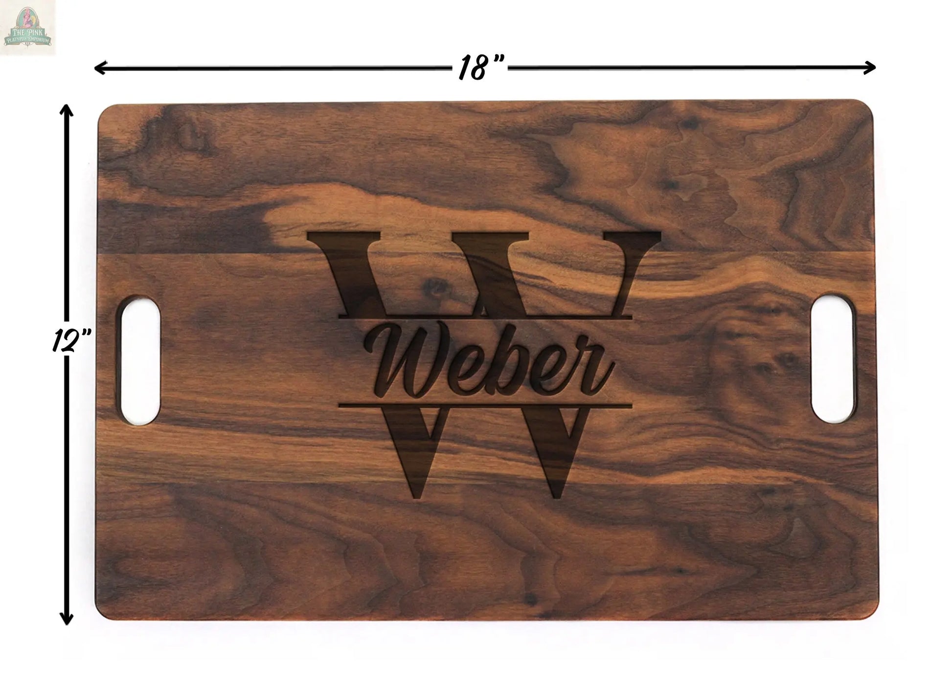 Personalized Cutting Board Wedding Gift, Monogrammed Cutting Board 18" x 12" With Juice Groove and Handles, Christmas, USA Made Pink Platypus Emporium