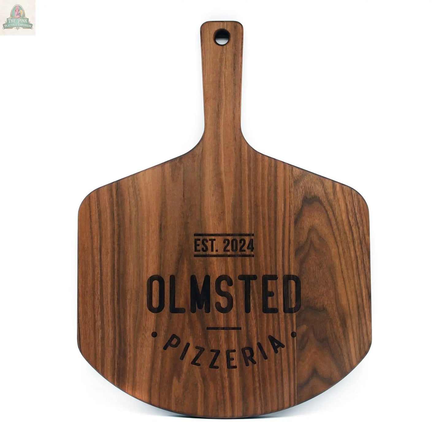 Personalized Pizza Peel, Large 22" x 16" Walnut American Hardwood, Personalized Pizza Board, Pizza Paddle, Pizza Shovel, Wood Pizza Peel Pink Platypus Emporium