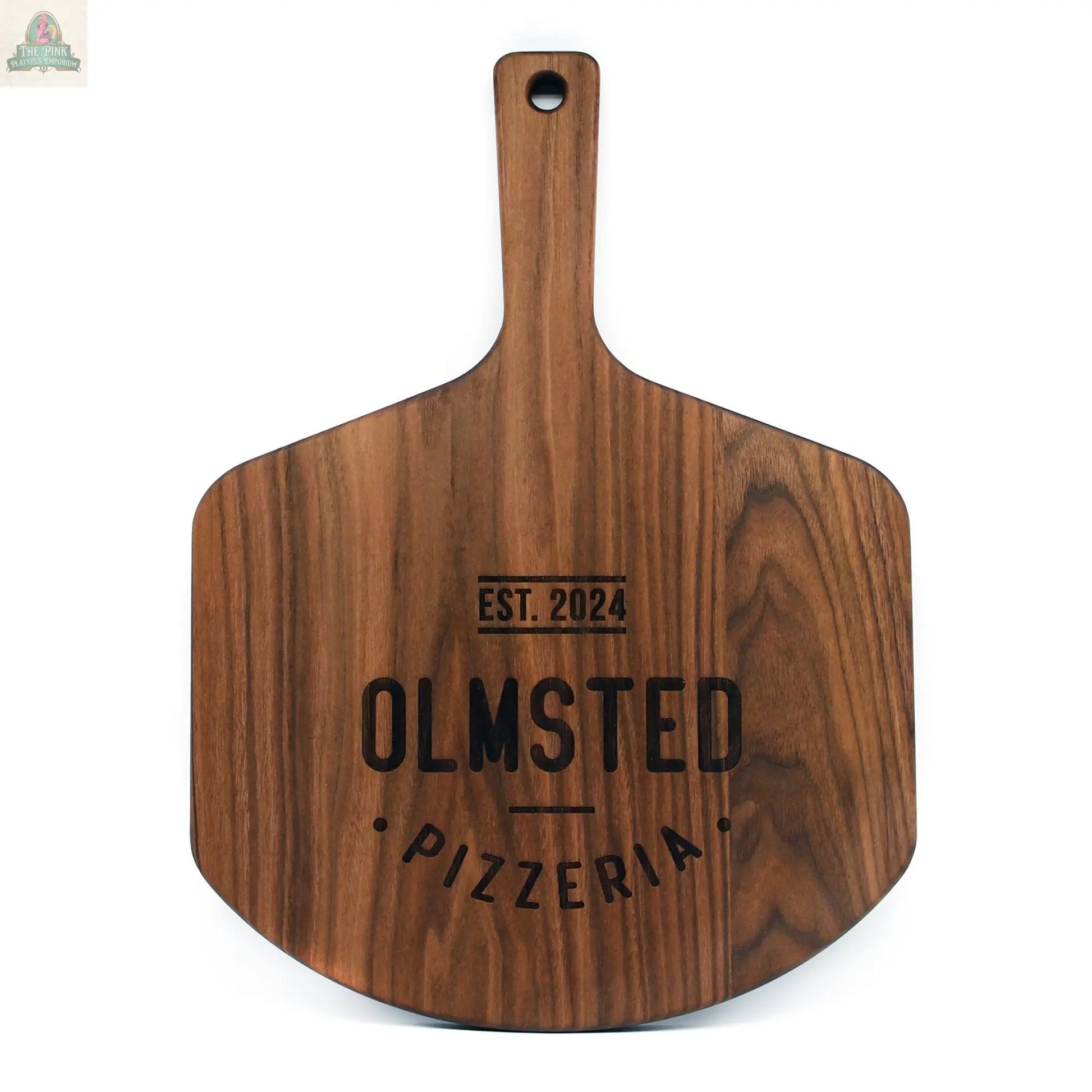 Personalized Pizza Peel, Large 22" x 16" Walnut American Hardwood, Personalized Pizza Board, Pizza Paddle, Pizza Shovel, Wood Pizza Peel Pink Platypus Emporium