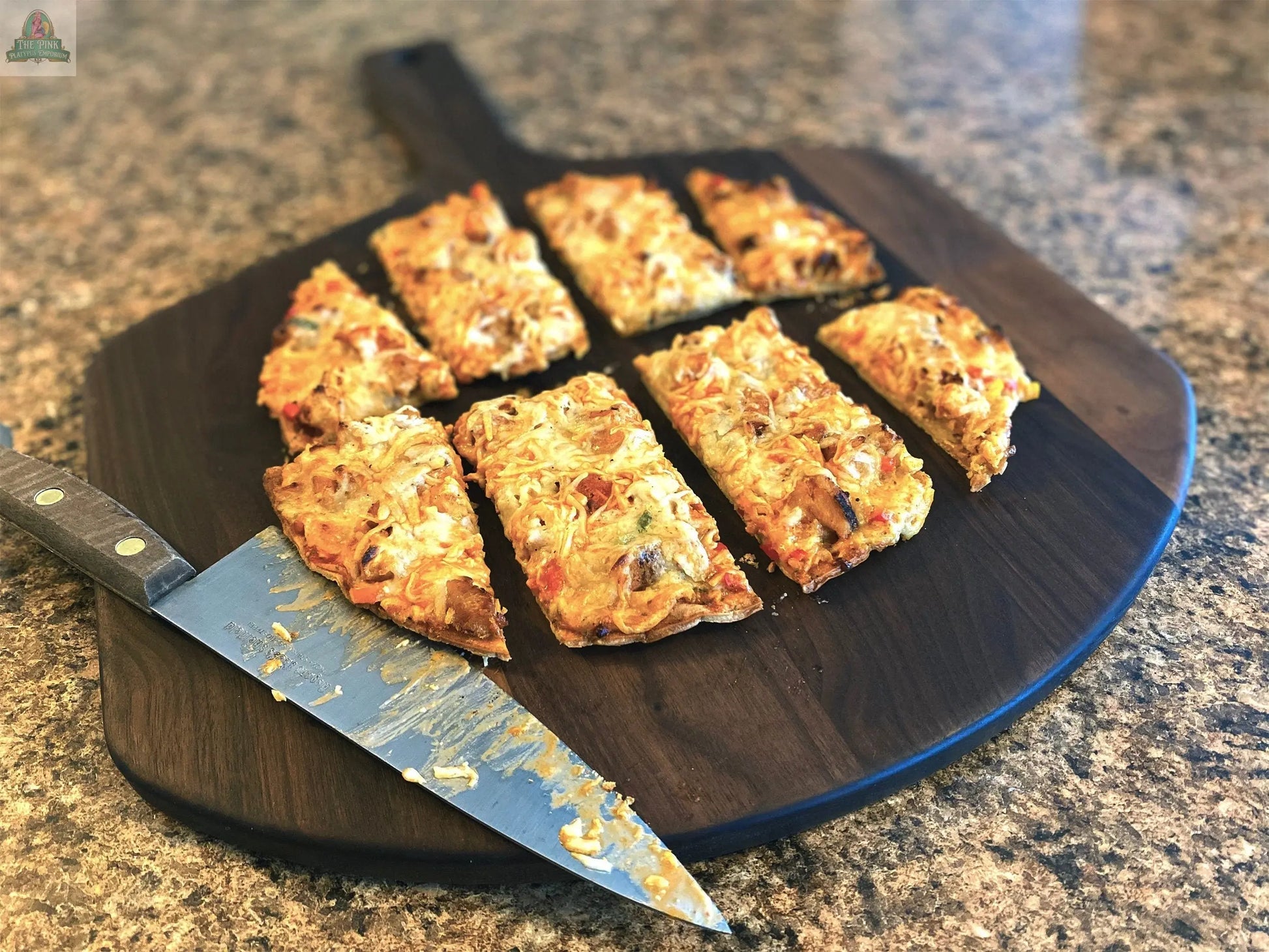 Personalized Pizza Peel, Large 22" x 16" Walnut American Hardwood, Personalized Pizza Board, Pizza Paddle, Pizza Shovel, Wood Pizza Peel Pink Platypus Emporium