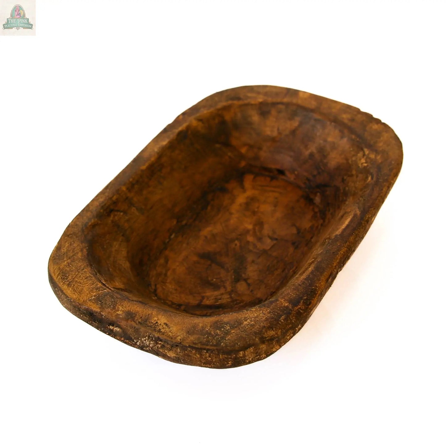 The Petite Wood Bowl (9-10") is handmade in Mexico with a natural finish, rectangular shape, rounded edges, and deep interior (10x6x3"). Displayed on a white background.