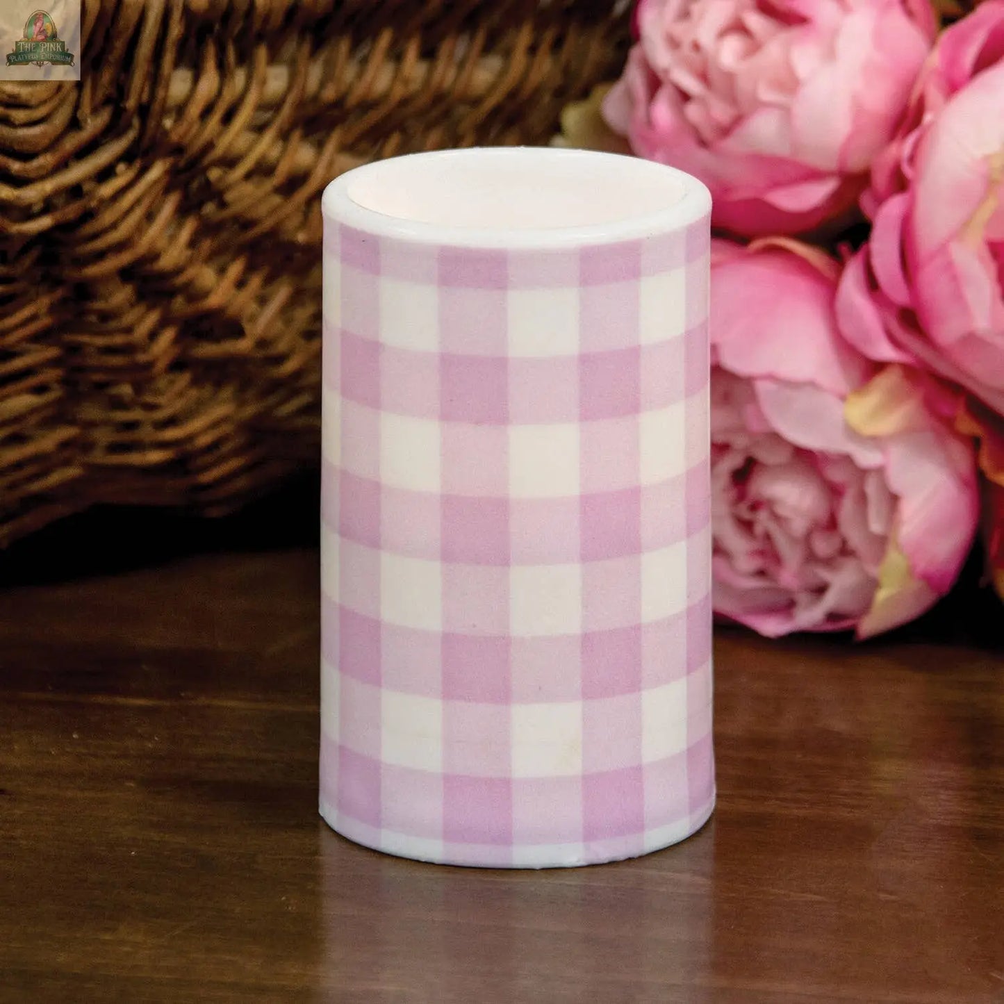 Pink Gingham Check Timer Pillar, 3"x5" Col House Designs