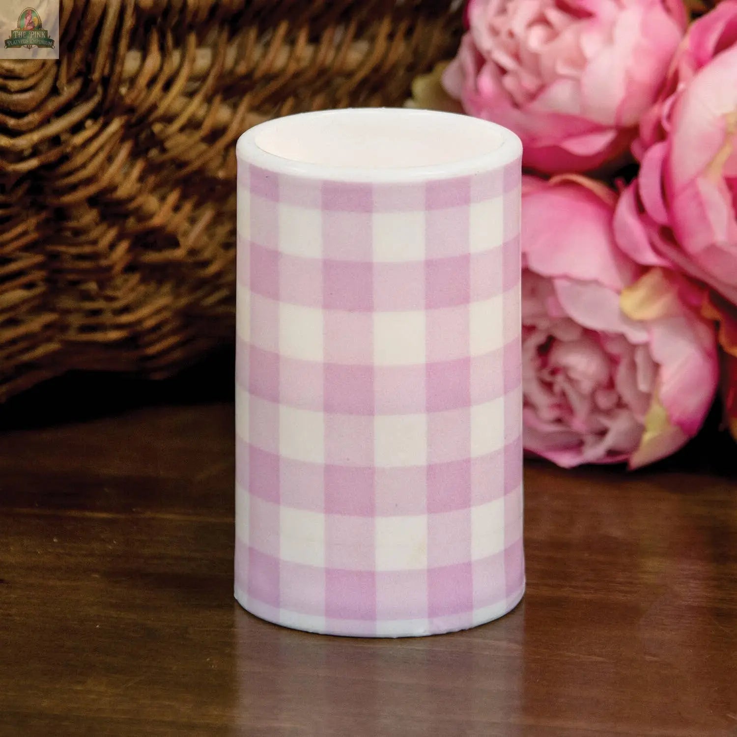 Pink Gingham Check Timer Pillar, 3"x5" Col House Designs