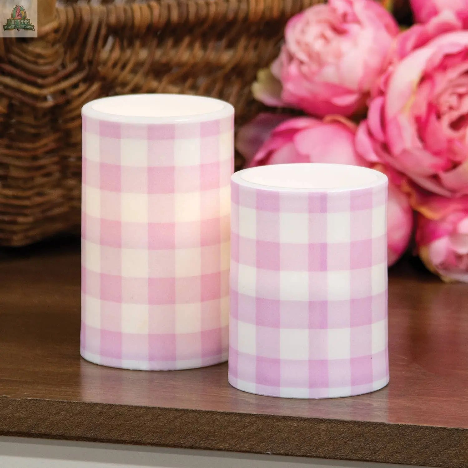 Pink Gingham Check Timer Pillar, 3"x5" Col House Designs
