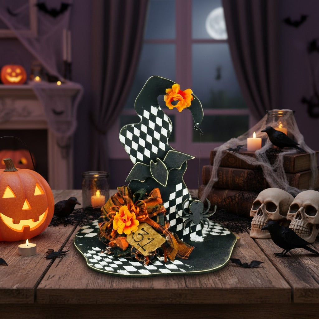 Primitive Wooden Witch Hat Halloween Shelf Sitter