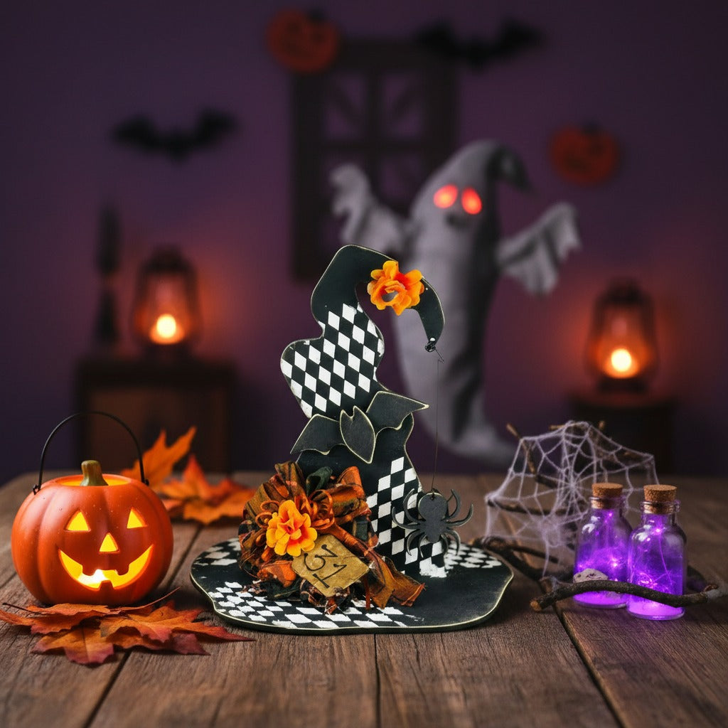 Primitive Wooden Witch Hat Halloween Shelf Sitter