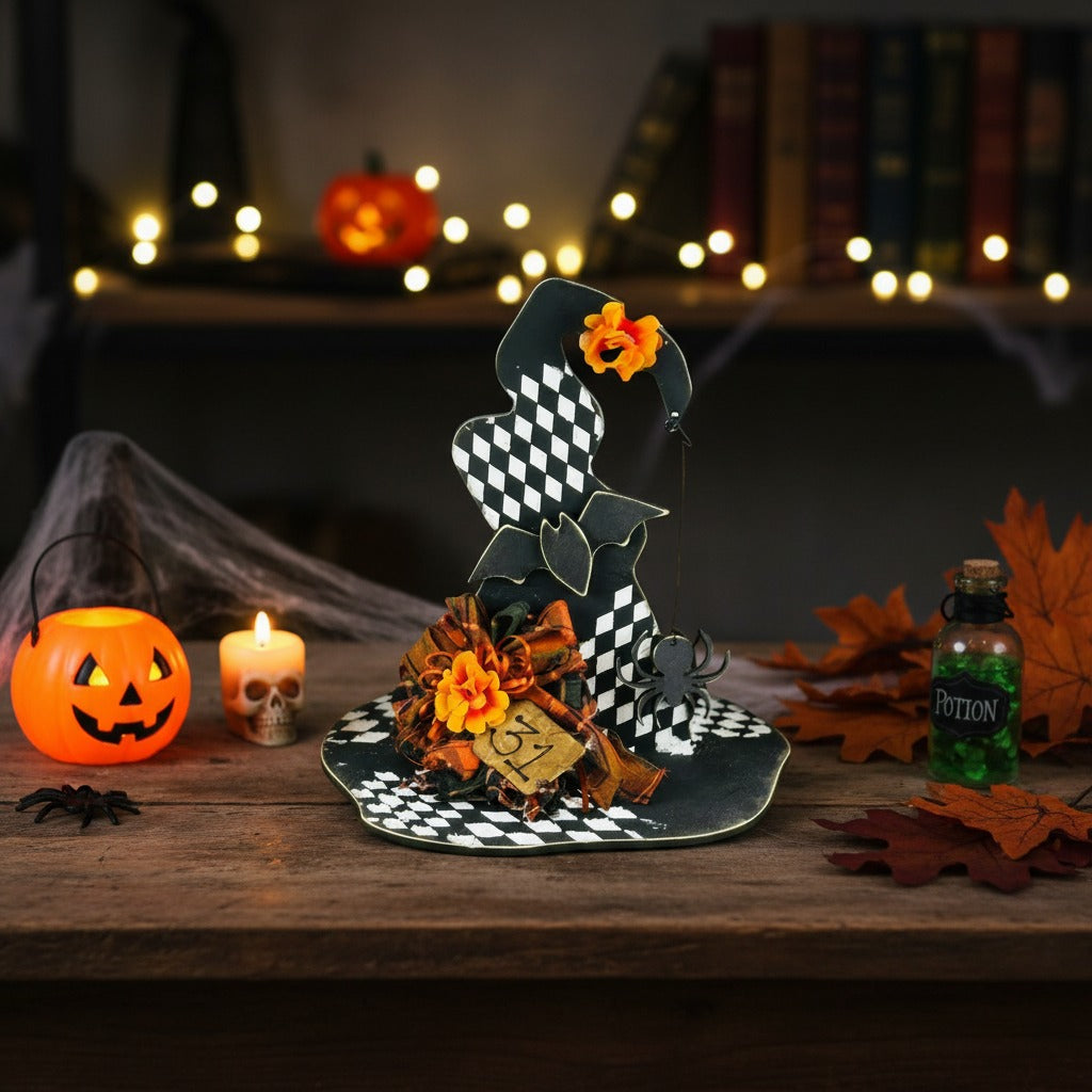 Primitive Wooden Witch Hat Halloween Shelf Sitter