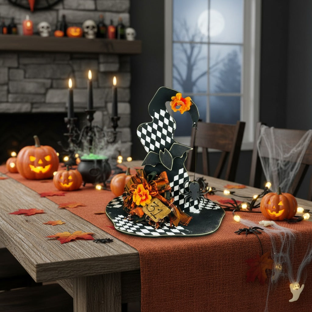 Primitive Wooden Witch Hat Halloween Shelf Sitter
