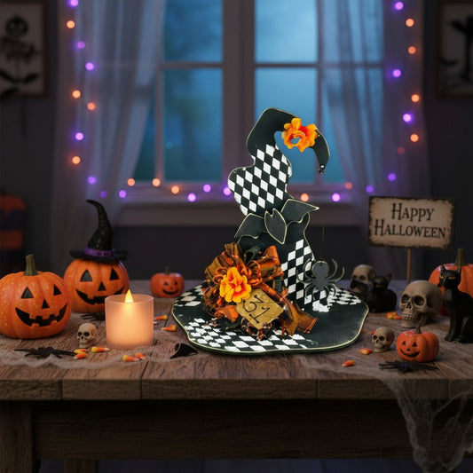 Primitive Wooden Witch Hat Halloween Shelf Sitter