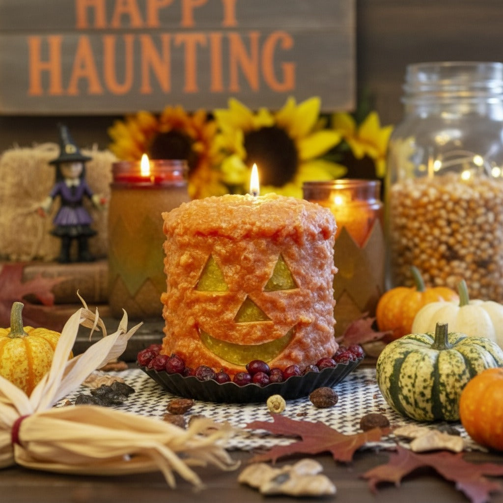 Limited Edition Happy Pumpkin Face Hearth Candle | Orange Clove Fall Candle