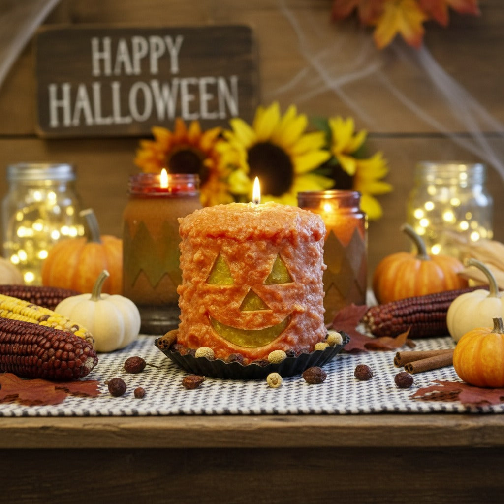 Limited Edition Happy Pumpkin Face Hearth Candle | Orange Clove Fall Candle