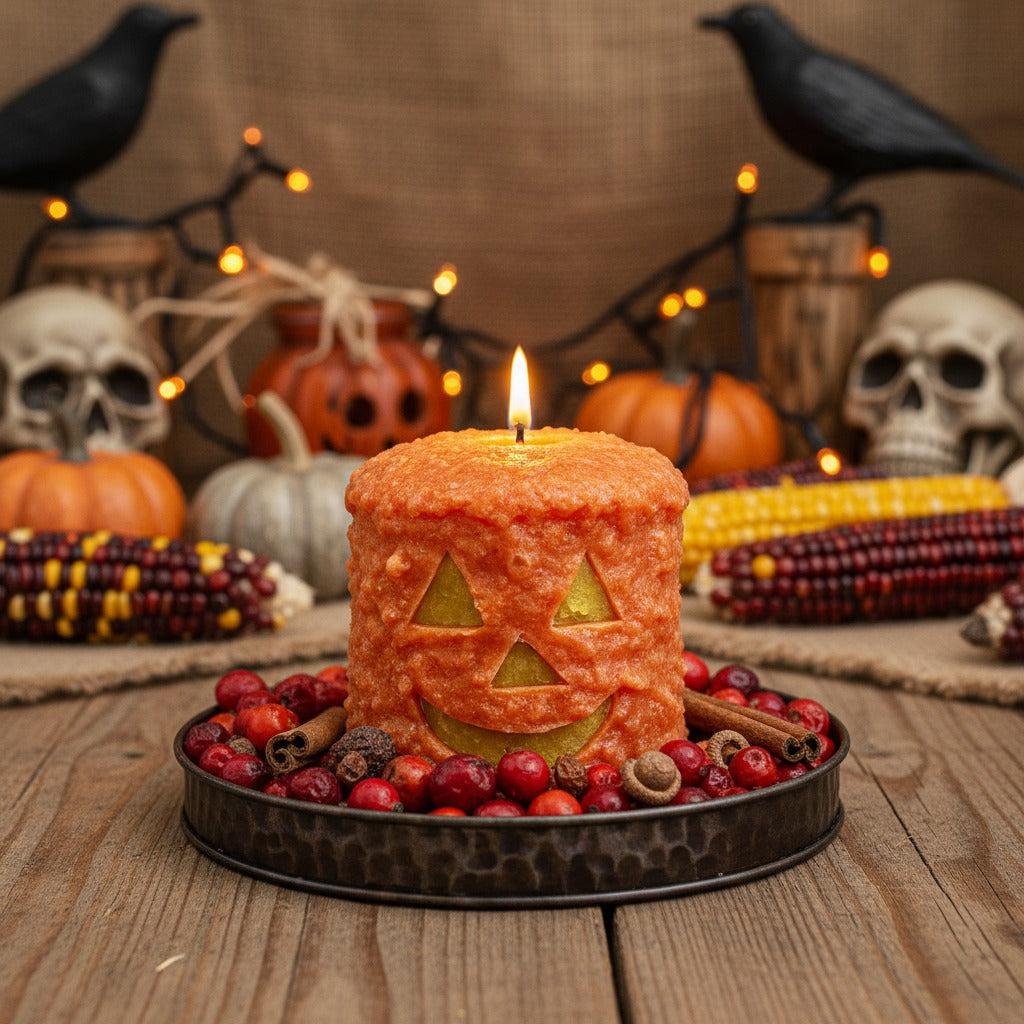 Limited Edition Happy Pumpkin Face Hearth Candle | Orange Clove Fall Candle