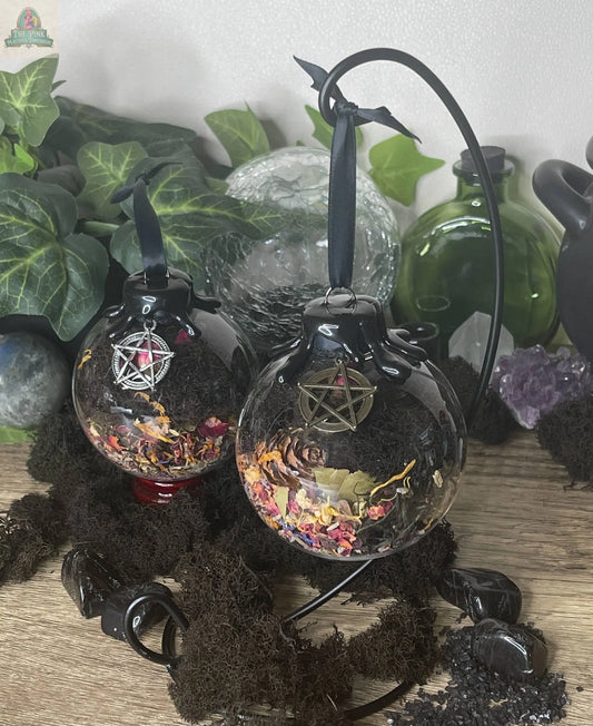 Protection Spell Witch Ball, Witchy Decor: Silver / Ball w/ Stand Moondust and Raven