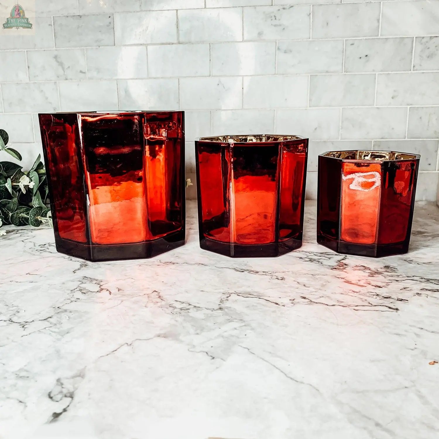 Red Candle Vase Pink Platypus Emporium