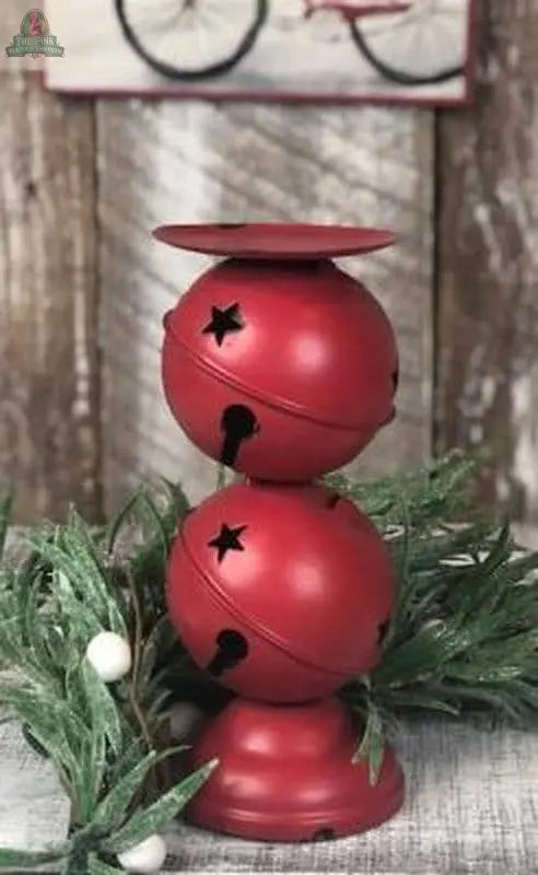 Red Distressed Double Bell Pillar Candle Holder Large DNS Designs