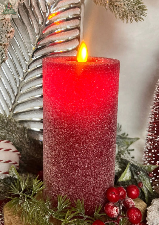 Red Frosted Moving Flame LED Candle 3x6in Pink Platypus Emporium