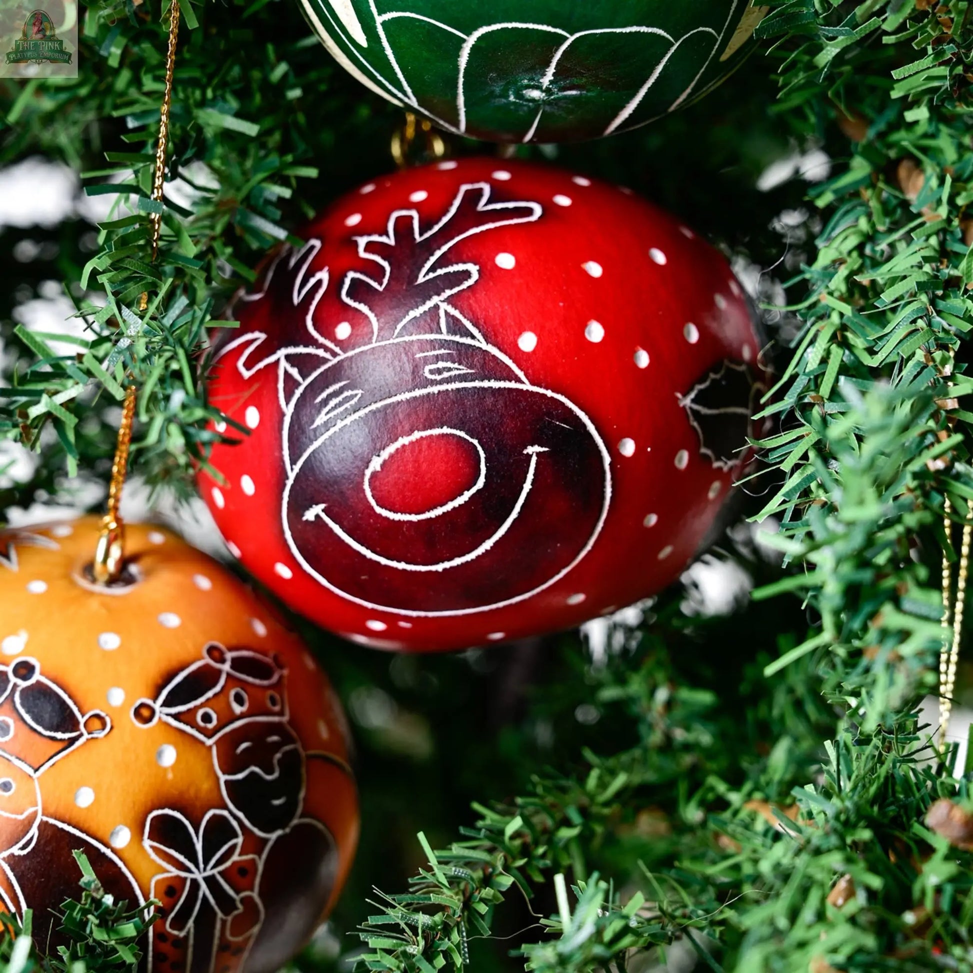 Rudolph Mini Gourd Ornament - Christmas Tree Decoration Pink Platypus Emporium