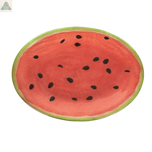 SALE Glass 12" Red Spring Watermelon Platter Transpac
