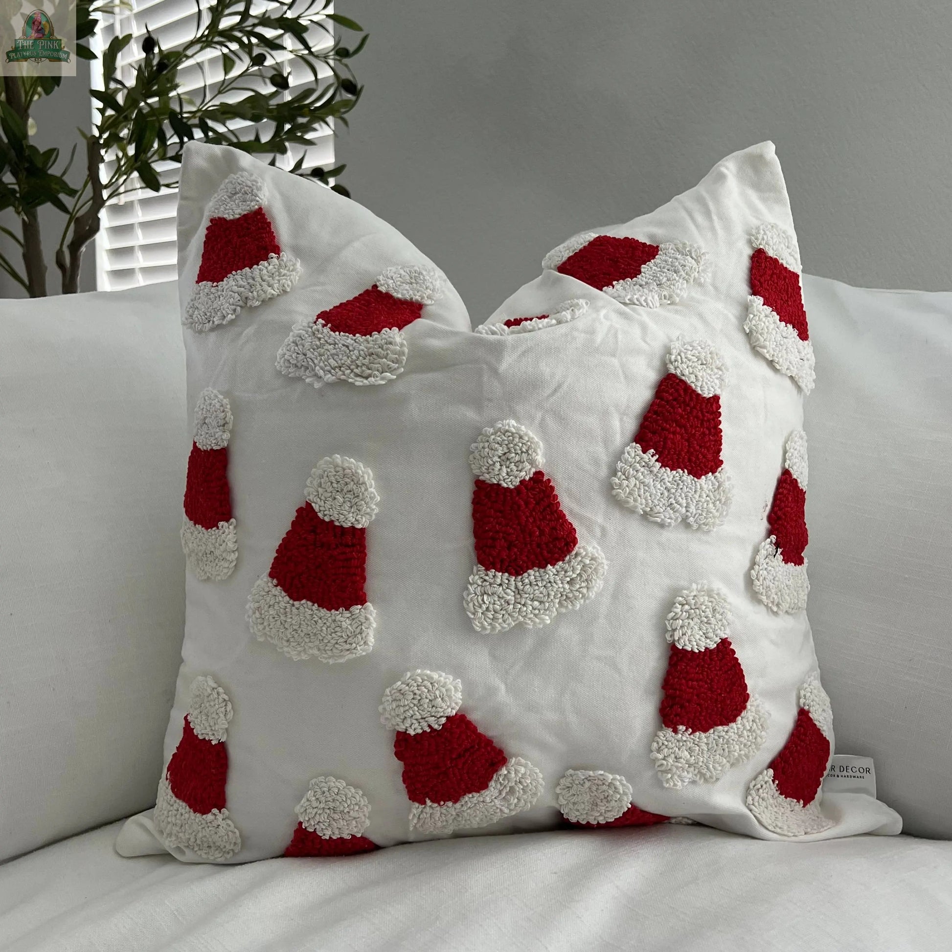 Santa Hat Throw Pillow Cover, 20x20 inch Tufted Design Delmar Decor