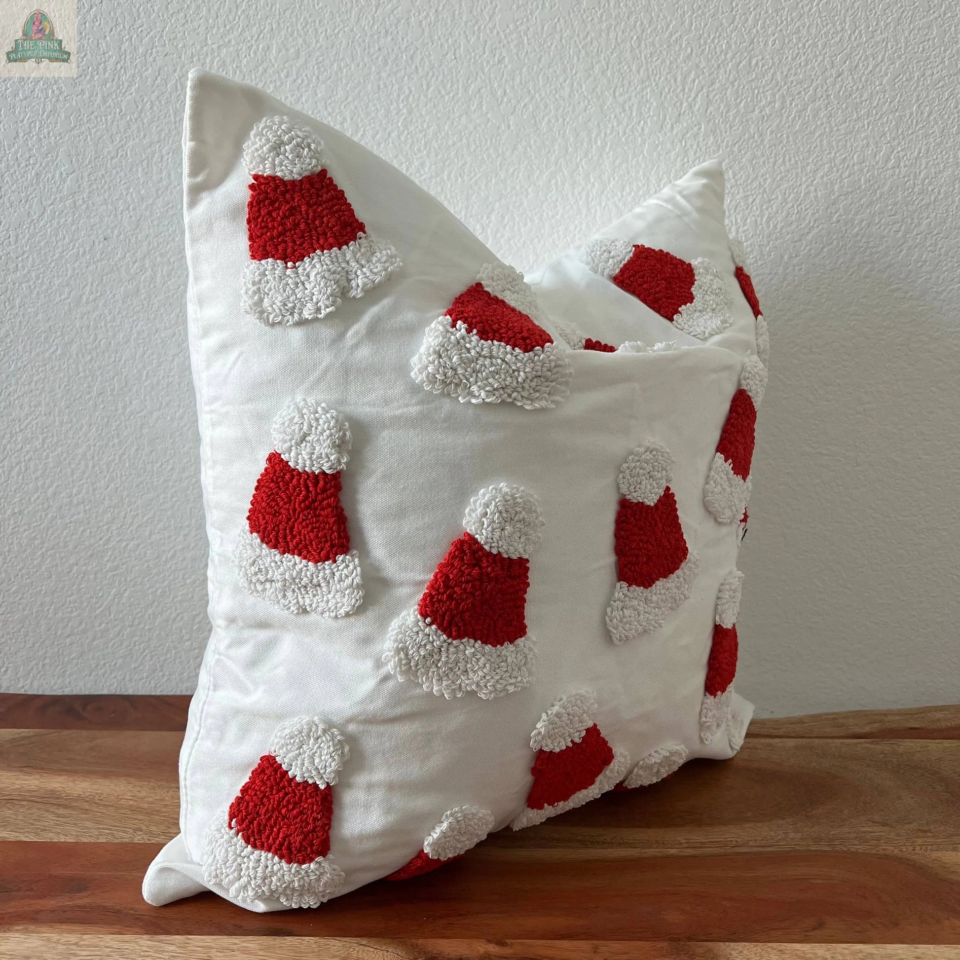 Santa Hat Throw Pillow Cover, 20x20 inch Tufted Design Delmar Decor