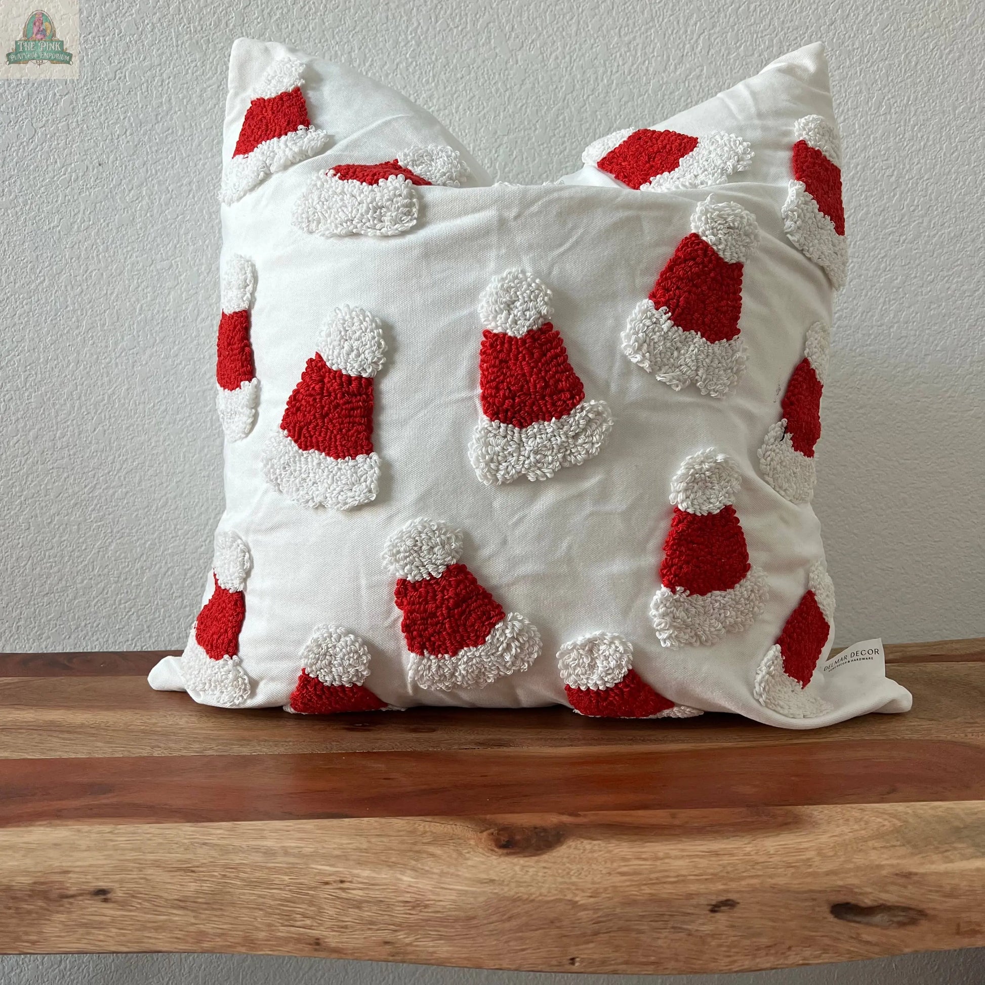 Santa Hat Throw Pillow Cover, 20x20 inch Tufted Design Delmar Decor