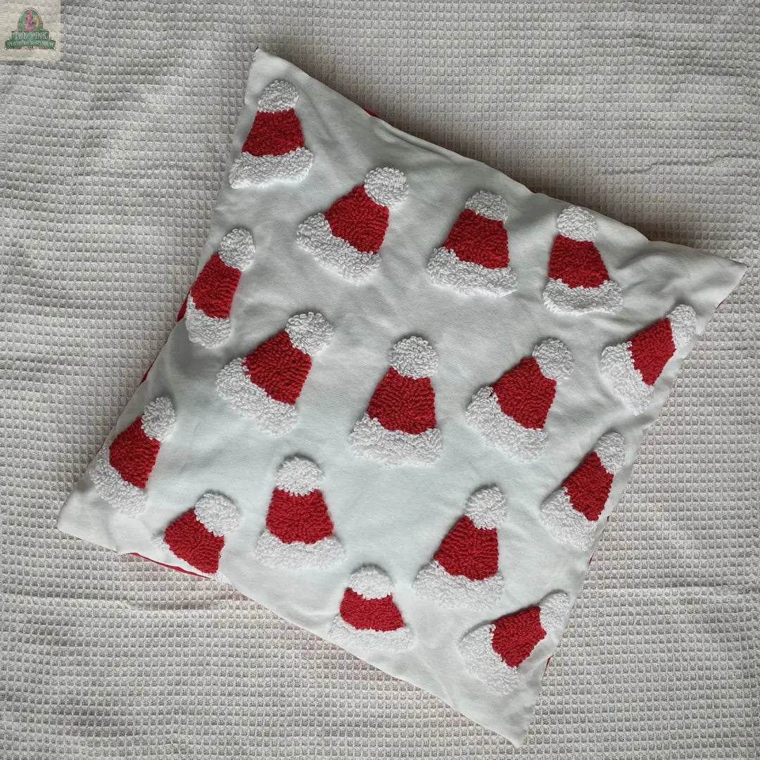 Santa Hat Throw Pillow Cover, 20x20 inch Tufted Design Delmar Decor