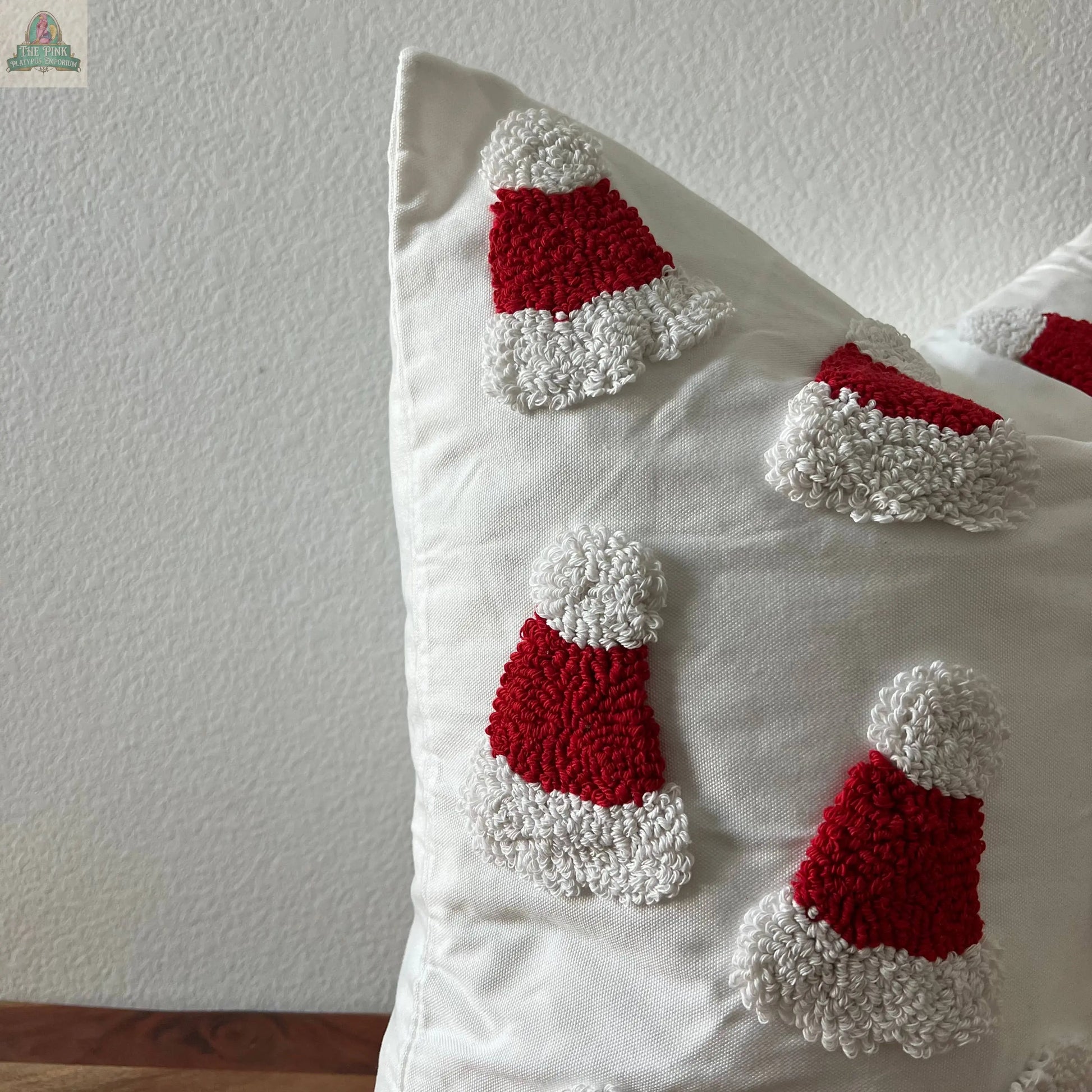 Santa Hat Throw Pillow Cover, 20x20 inch Tufted Design Delmar Decor