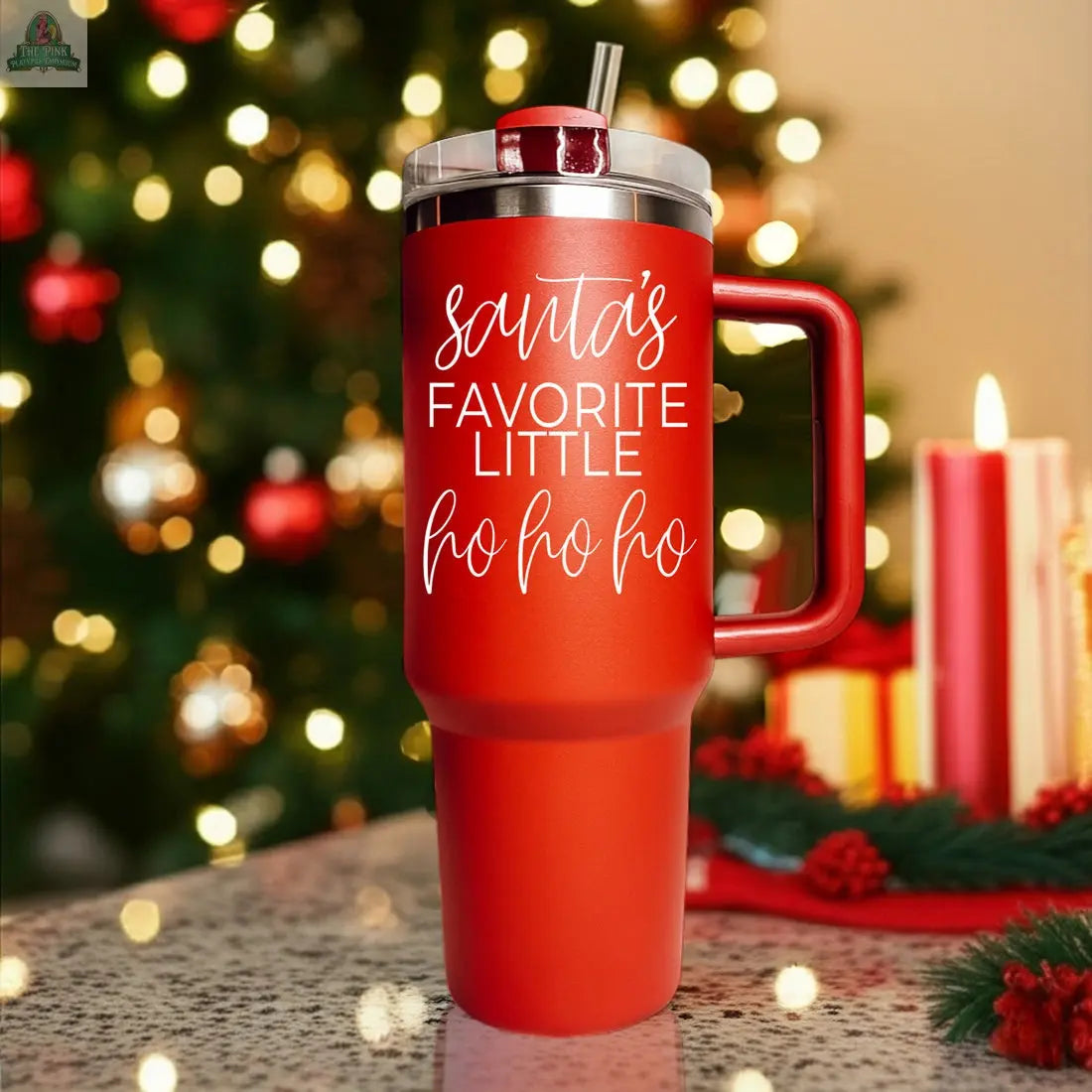 Festive and practical, the Santa's Ho 40oz red holiday mug includes a lid and straw—perfect as an insulated Santa mug or Christmas tumbler for your favorite winter drinks.