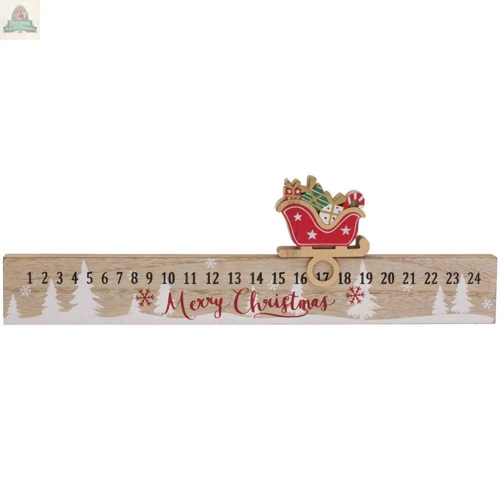 Celebrate the season with the Sleigh Advent Calendar Christmas—a wooden countdown featuring numbered days, white trees, snowflakes, and a red sleigh with gifts. "Merry Christmas" shines in festive red script on top.