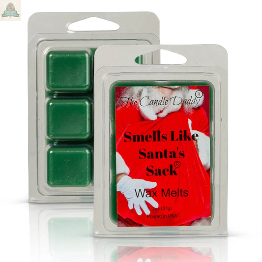 One pack of Smells Like Santa's Sack - Christmas Brown Sugar Fig wax melts by The Candle Daddy. Clear plastic packaging with Santa holding a red sack on the label. Enjoy maximum scented wax melt cubes in every pack.