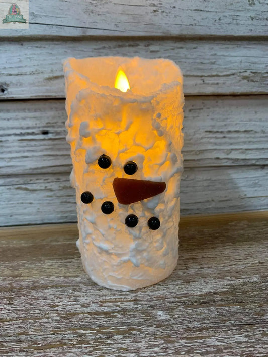 Snowman Bumpy White Moving Flame LED Candle 3in by 6in Wholesale Home Decor