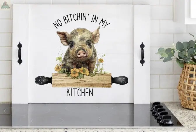 Stove Top/ Stove Top Cover No bitchin in my kitchen Pink Platypus Emporium