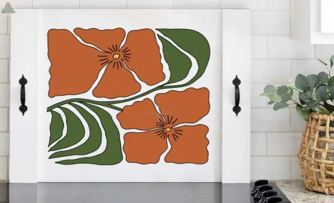 Stove Top/ Stove Top Cover orange & green Abstract Floral Pink Platypus Emporium