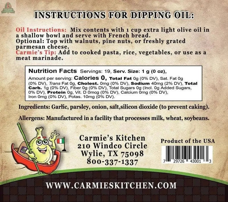 Toasted Garlic Dipping Oil Seasoning Carmie's Kitchen